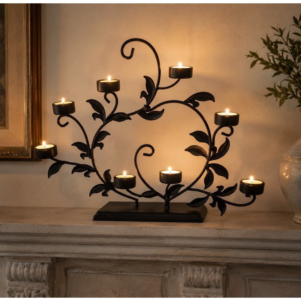 Farmhouse Leaf Vine Design 8 Arm Candelabra Tealight Candle Holder 15 x18 inch